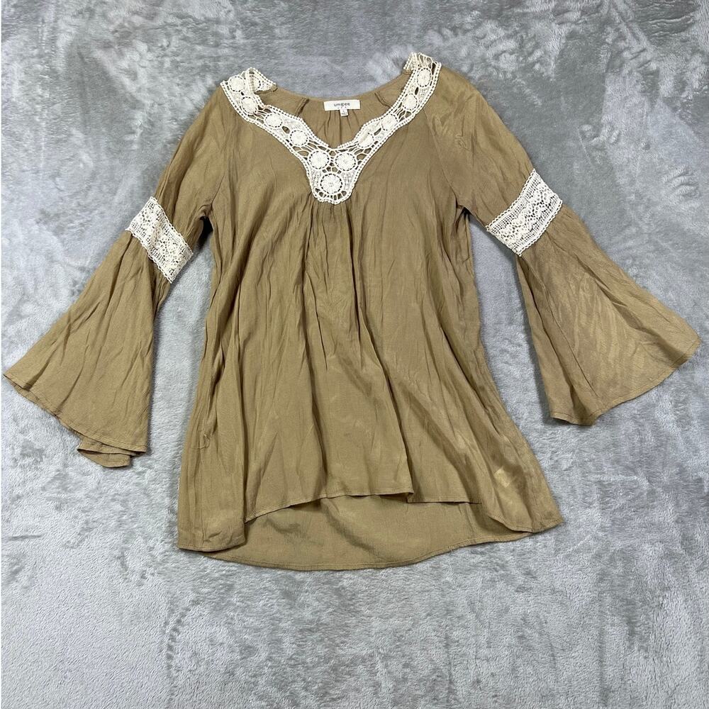 Umgee USA Large Boho Lace Trim Tunic Top Bell Sleeve Peasant Gypsy Blouse - Picture 5 of 8